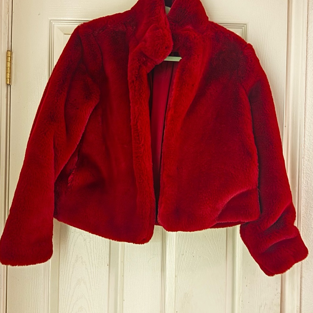 Forever 21 Womens Vibrant Red Faux Fur Coat